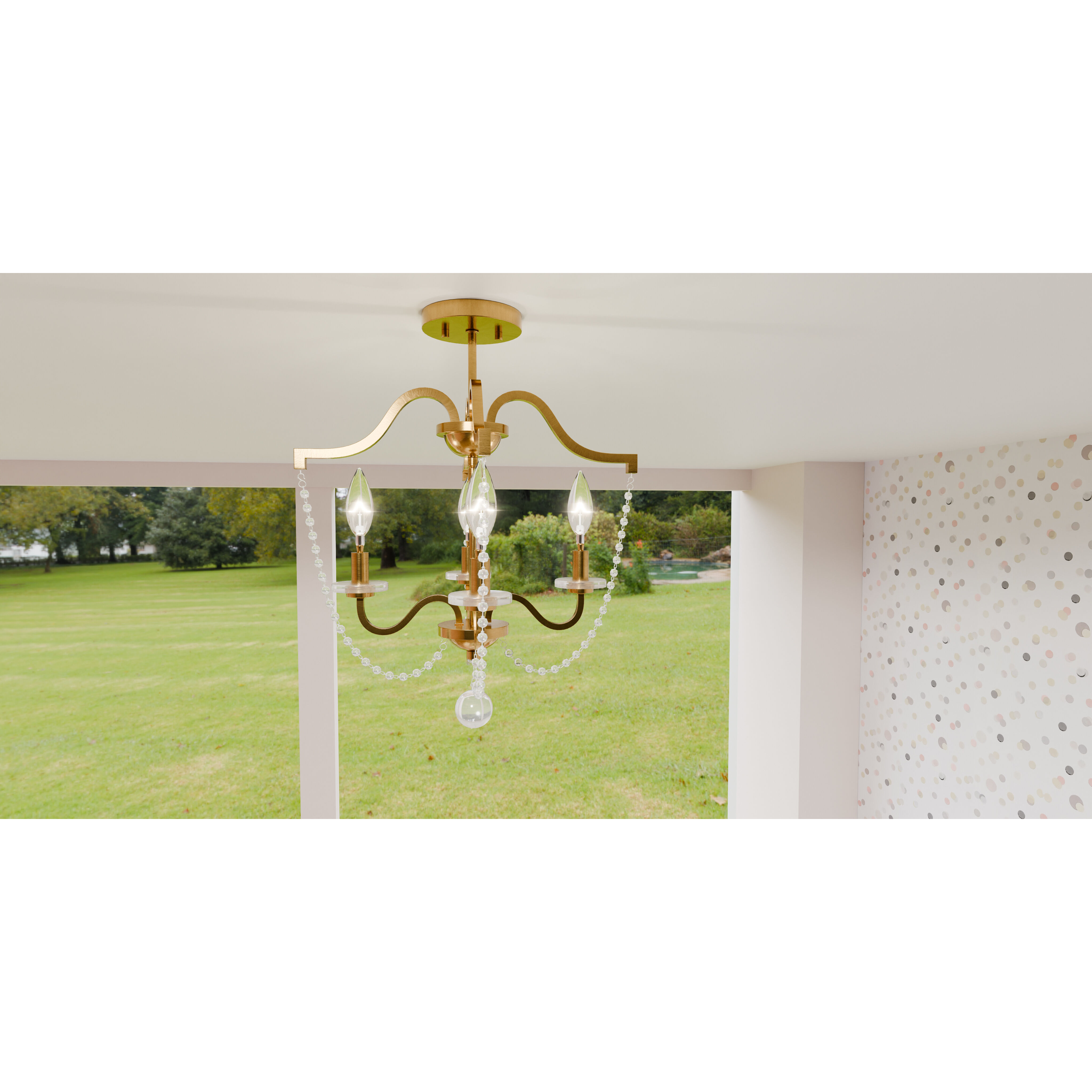 Sunday 4 Light 16 inch Aged Brass Semi-Flush Mount Ceiling Light