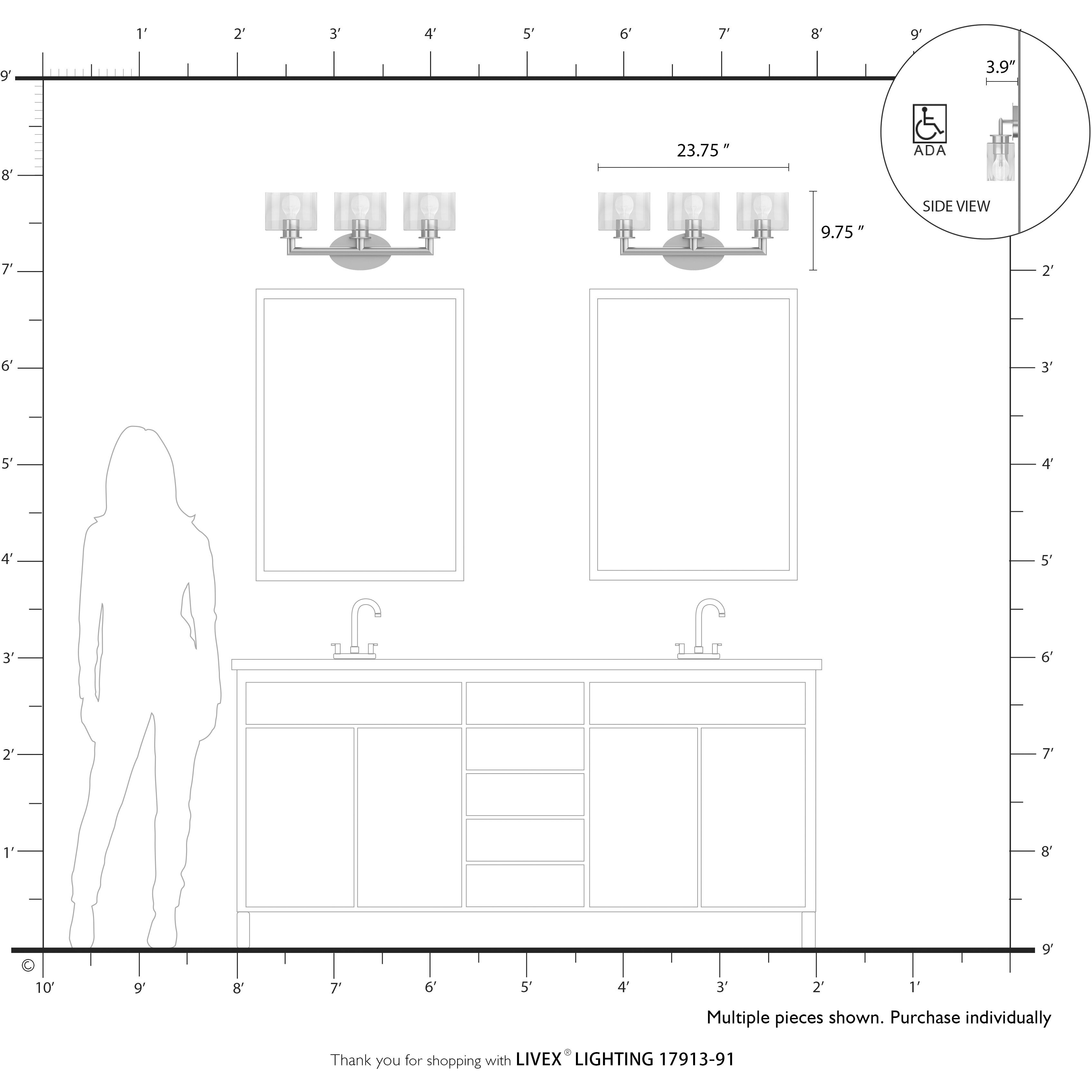 Bernardino 3 Light 23.75 inch Brushed Nickel Vanity Wall Sconce Wall Light