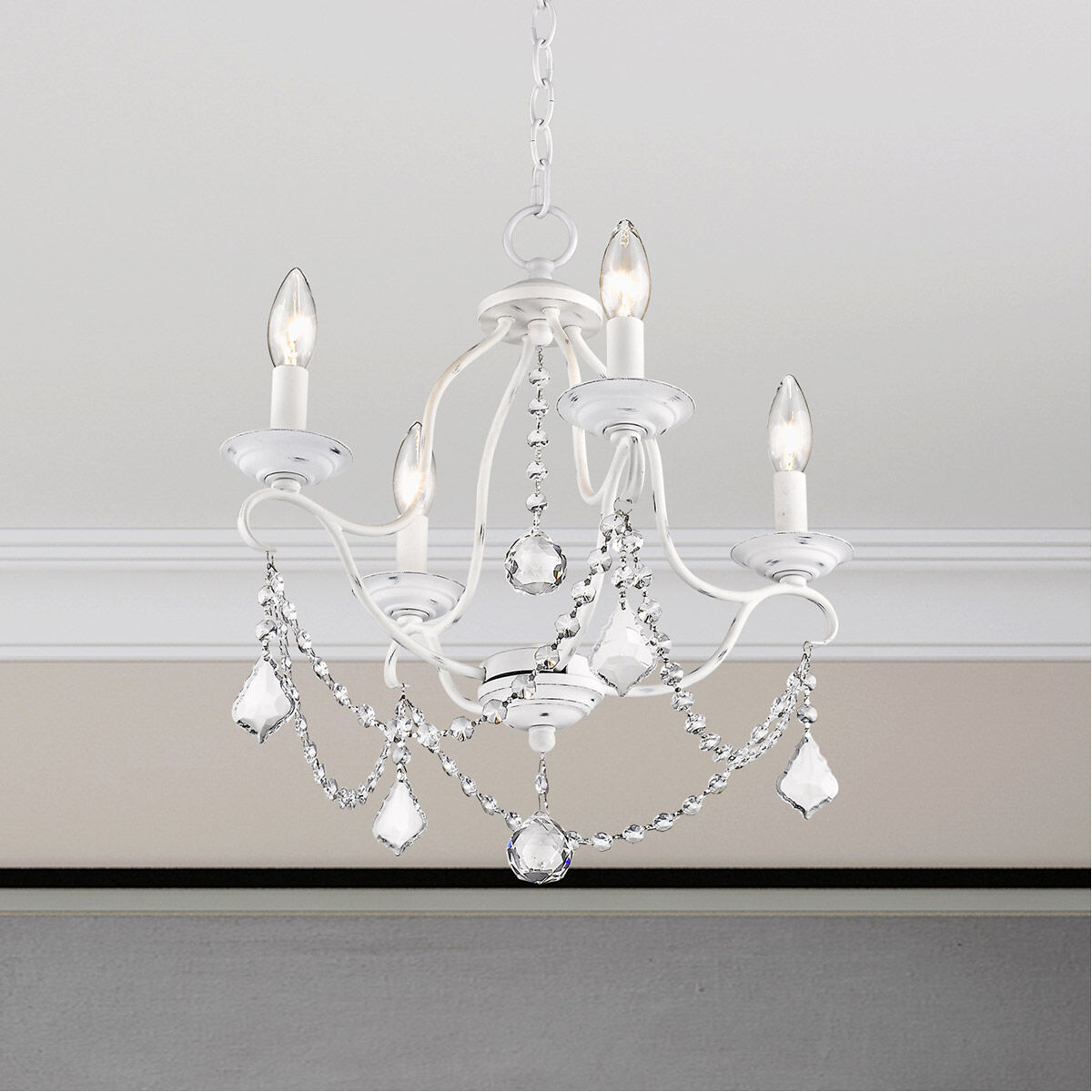 Chesterfield 4 Light 18 inch Antique White Mini Chandelier Ceiling Light