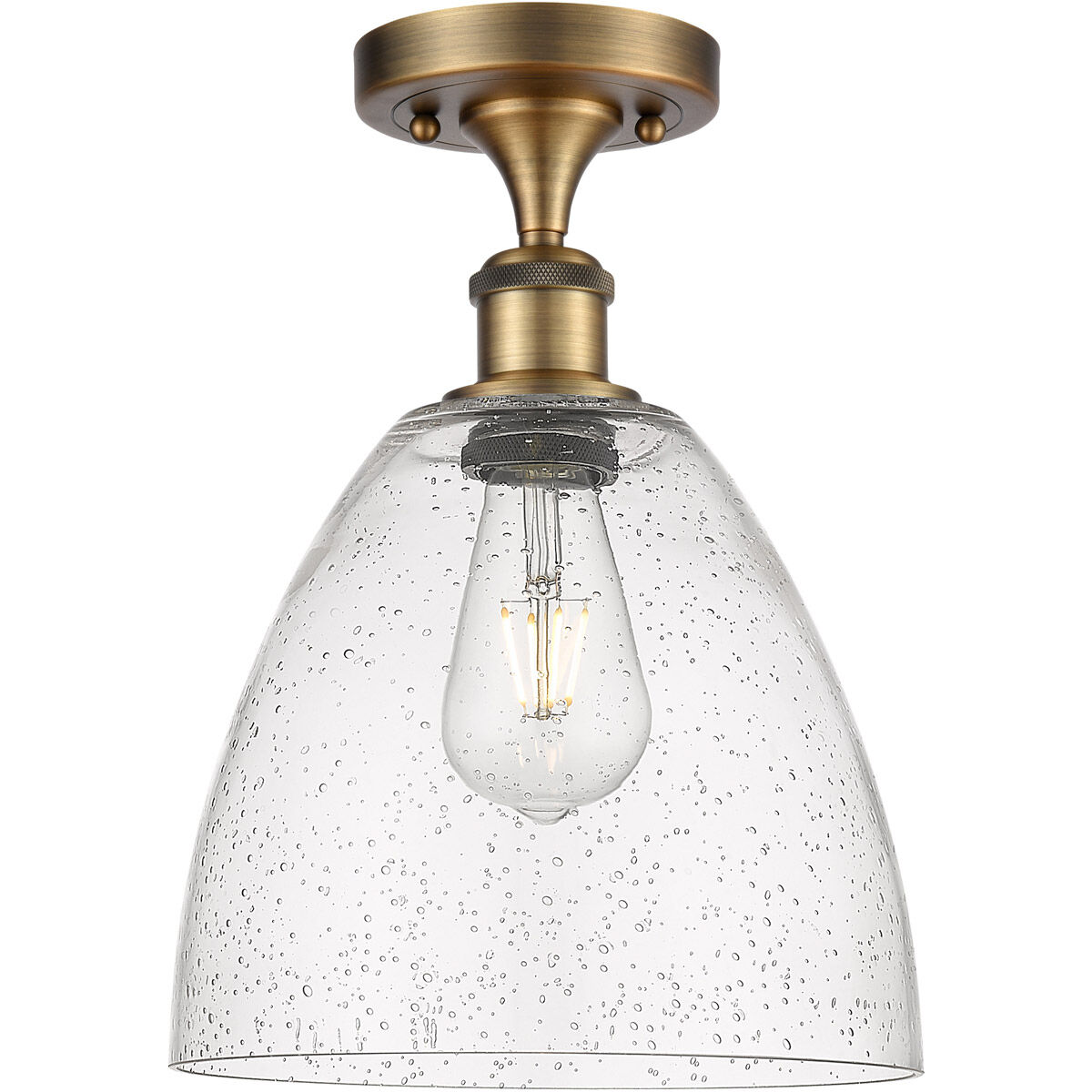 Ballston Dome LED 9 inch Brushed Brass Semi-Flush Mount Ceiling Light in Seedy Glass