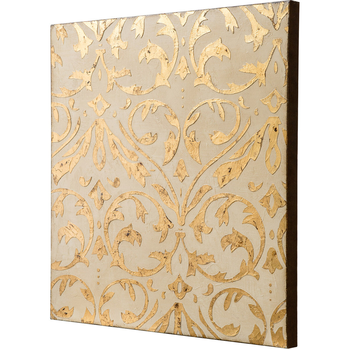 Damask Trefoil Ivory and Gold Canvas Wall Art, Varaluz Casa