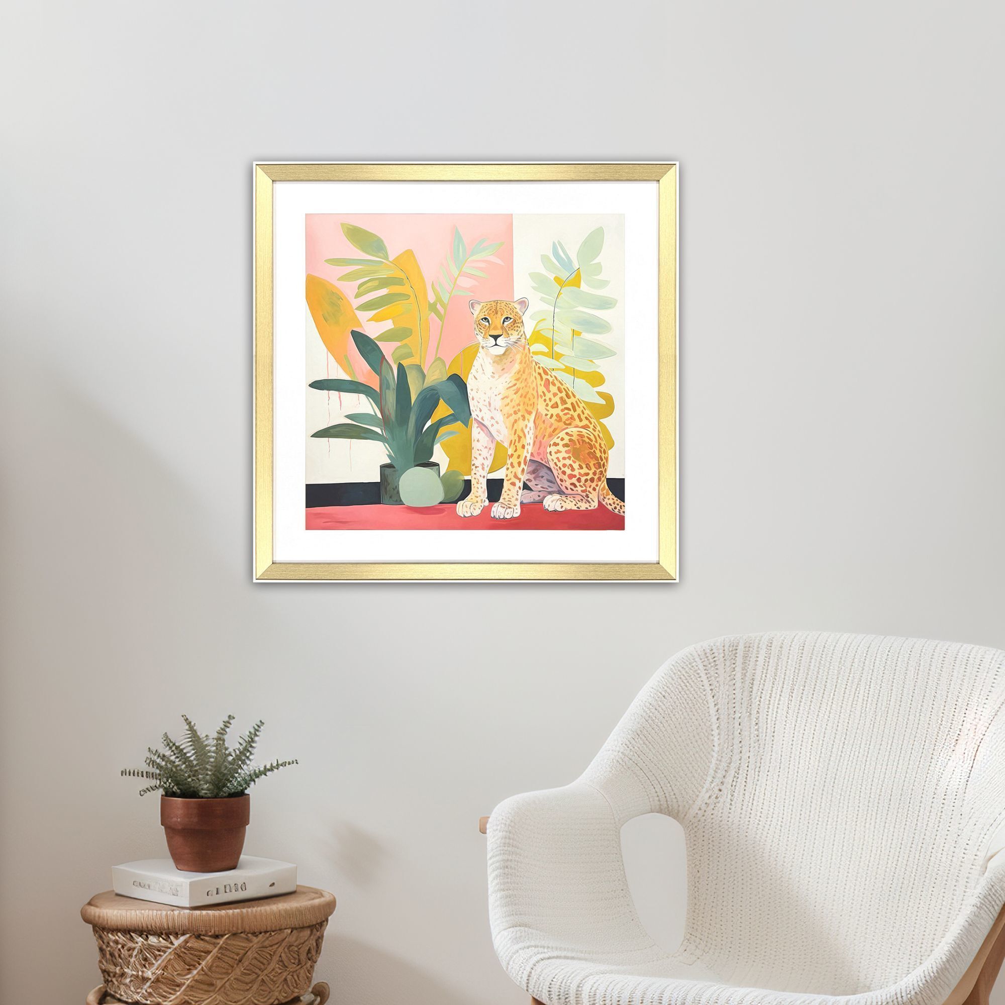 Pet Cheetah Orange and Green and Pink and Black Framed Art, Propac