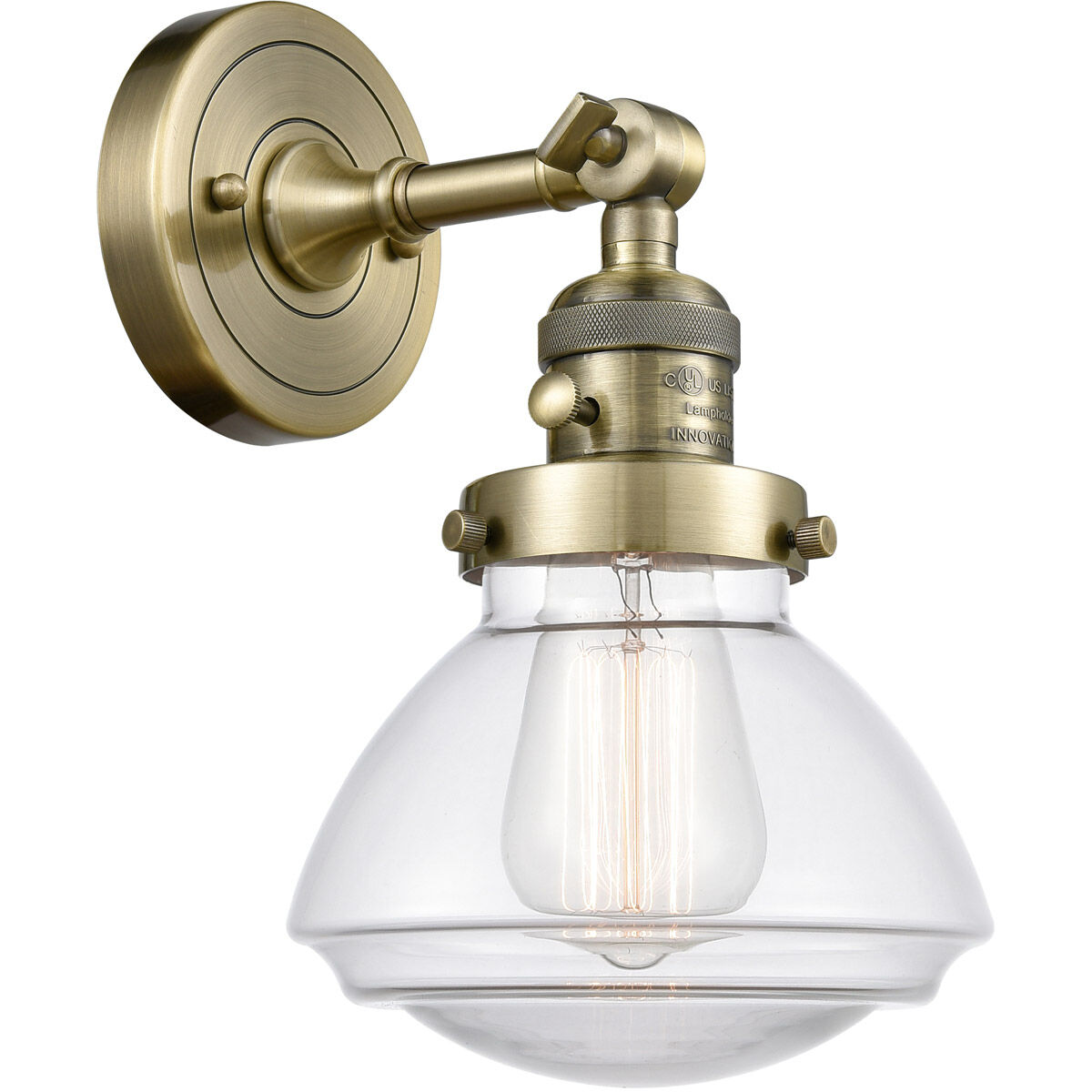 Franklin Restoration Olean 1 Light 7 inch Antique Brass Sconce Wall Light in Clear Glass, Franklin Restoration