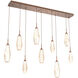 Aalto LED Burnished Bronze Linear Pendant Ceiling Light in 3000K LED, Optic Rib Amber, Multi-Port