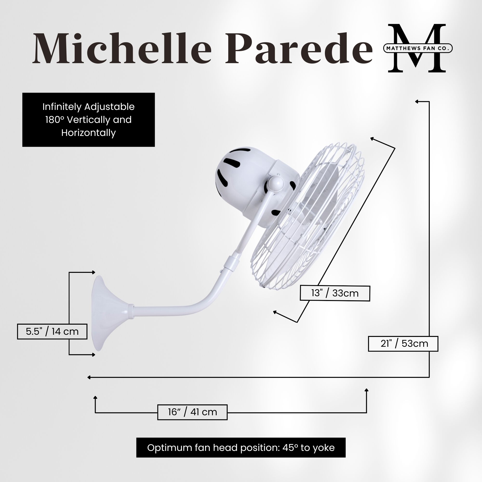 Matthews-Gerbar Michelle Parede 20 inch Gloss White Directional Wall Fan, Matthews-Gerbar