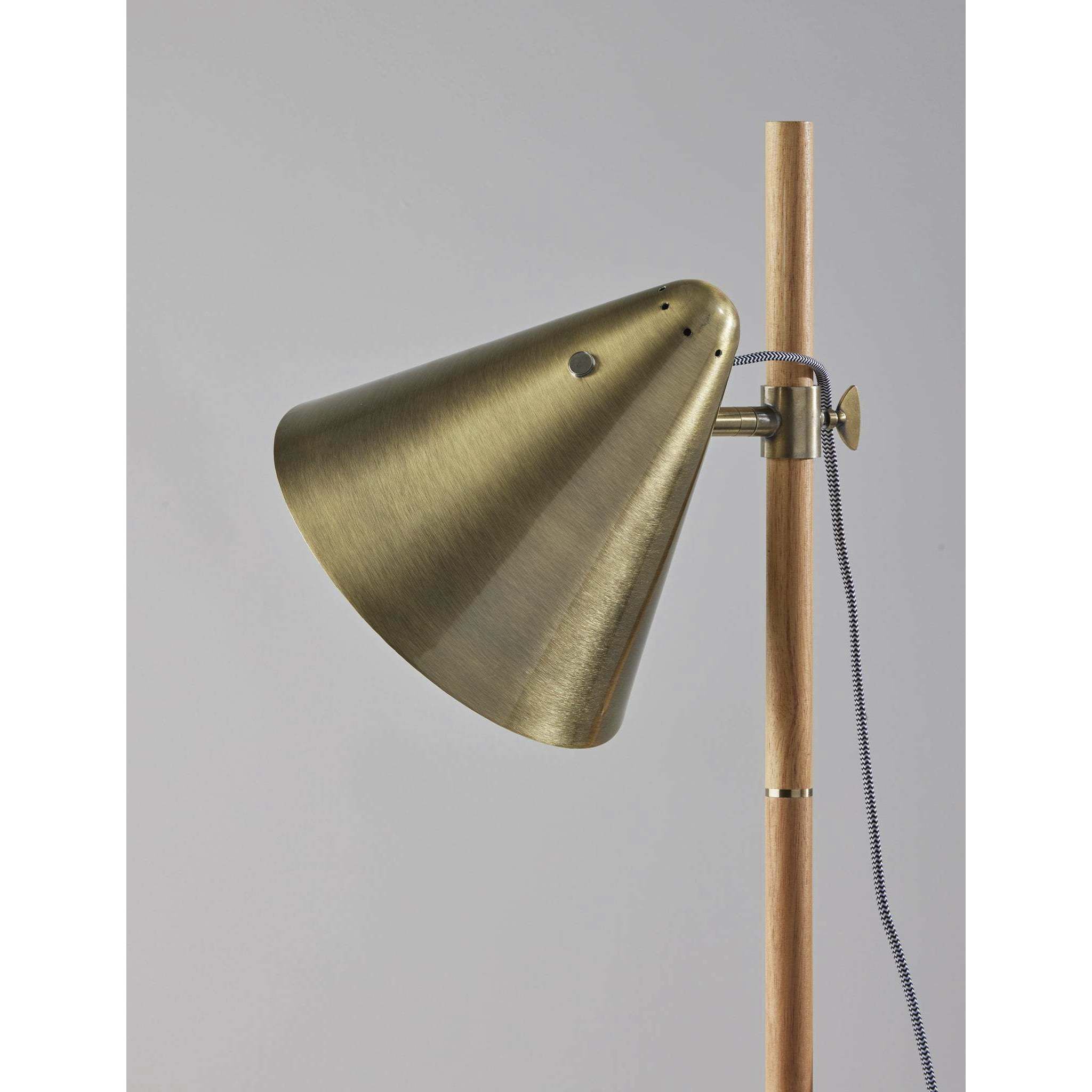 Bryn 58 inch 60 watt Natural Rubberwood and Antique Brass Floor Lamp Portable Light