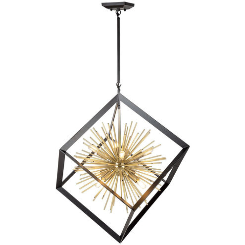 Sunburst LED 31.5 inch Matte Black and Satin Brass Chandelier Ceiling Light
