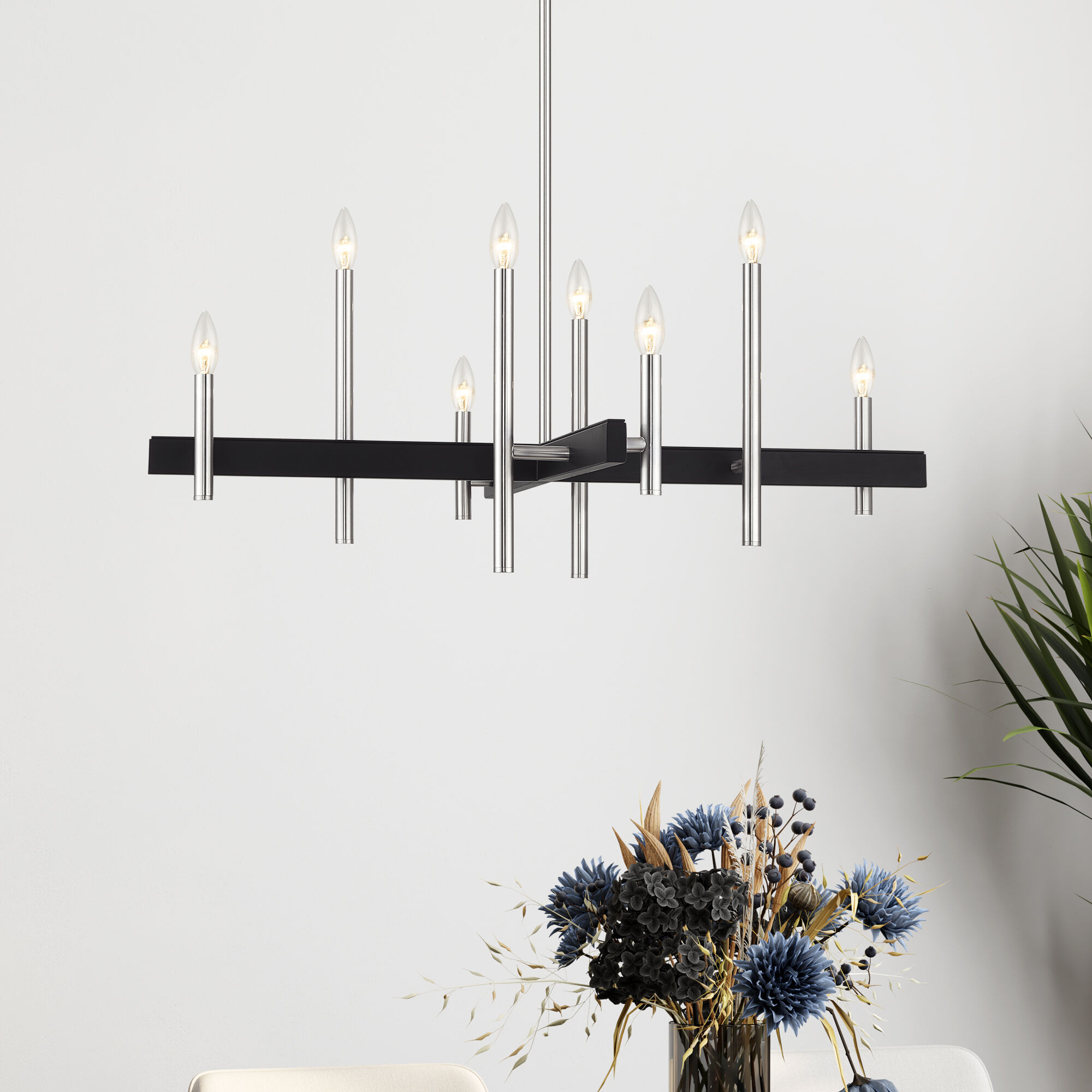 Denmark 8 Light 36 inch Brushed Nickel with Black Accents Chandelier Ceiling Light