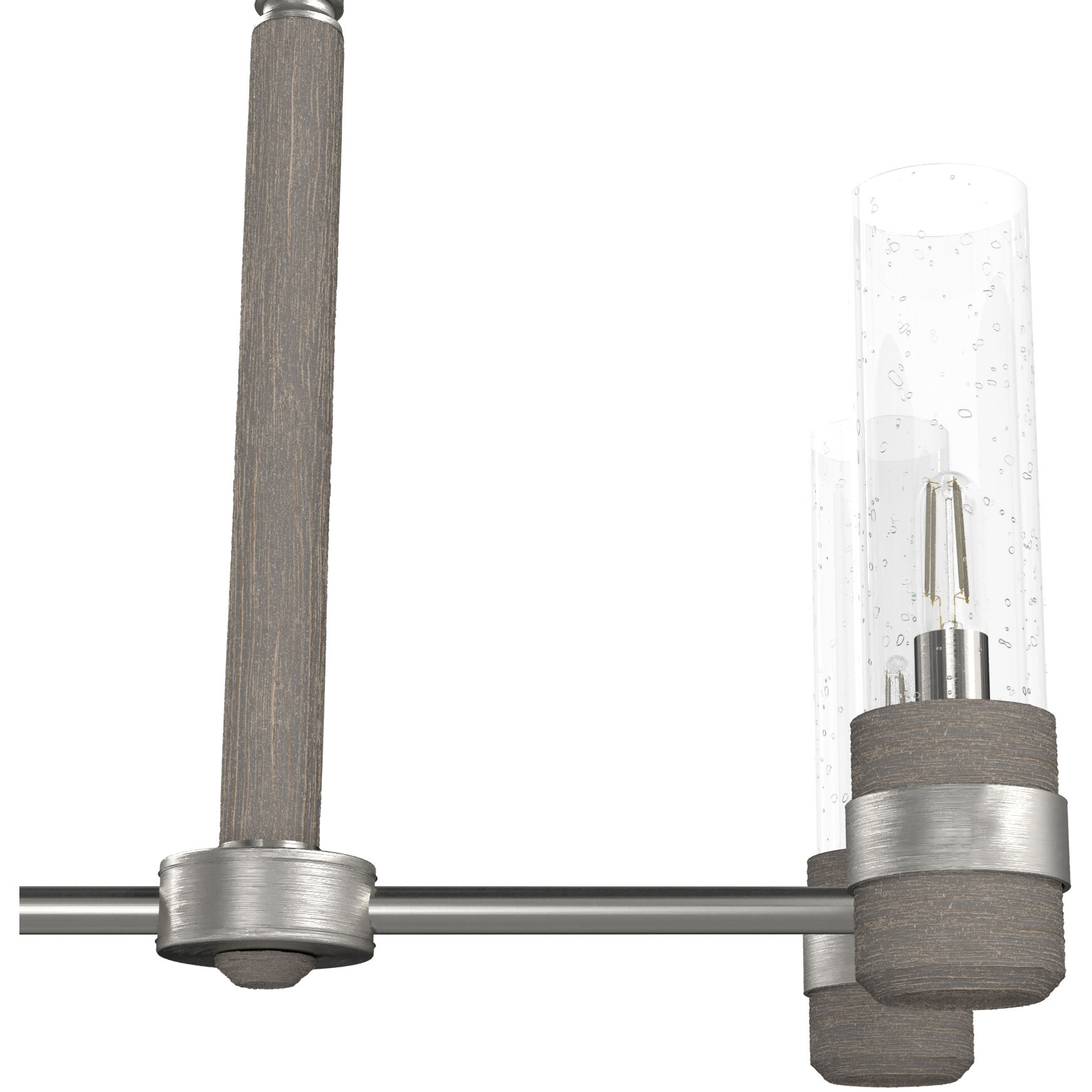 River Mill 6 Light 36.5 inch Brushed Nickel and Gray Wood Linear Chandelier Ceiling Light