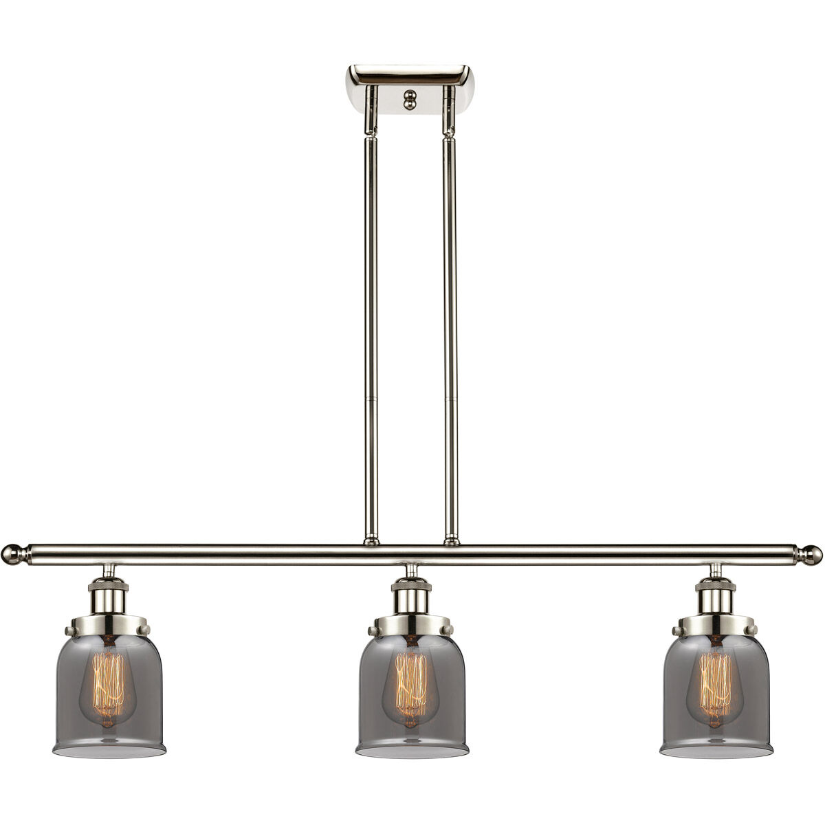 Ballston Small Bell 3 Light 36 inch Polished Nickel Island Light Ceiling Light in Plated Smoke Glass