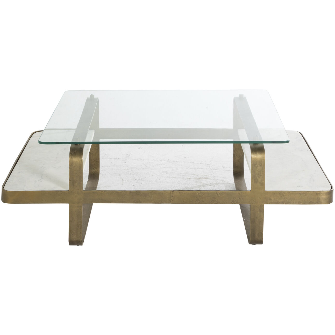 Winnipeg 48 X 30 inch Forged Champagne and Ivory Marble with Tempered Glass Coffee Table