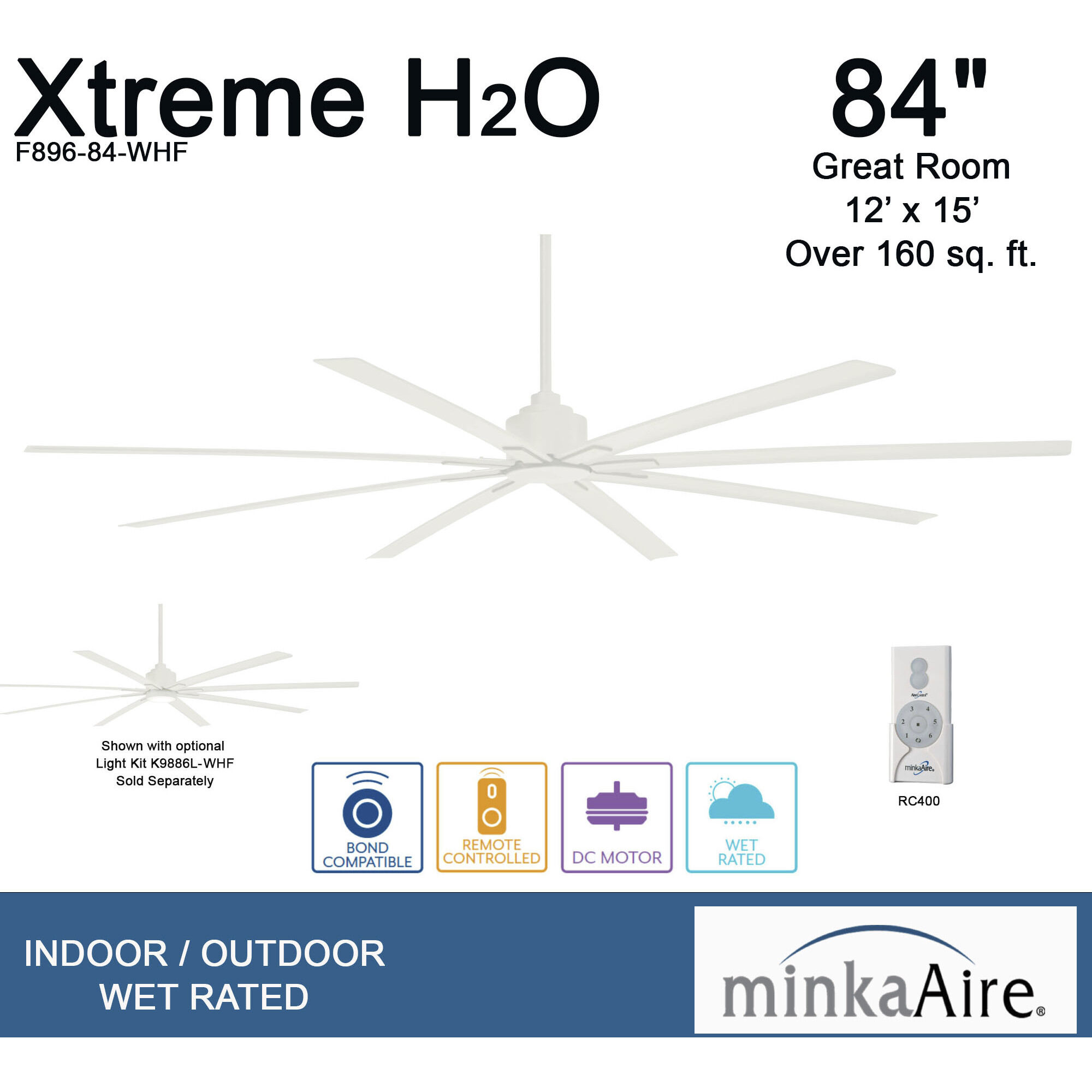 Xtreme H2O 84 inch Flat White Outdoor Ceiling Fan