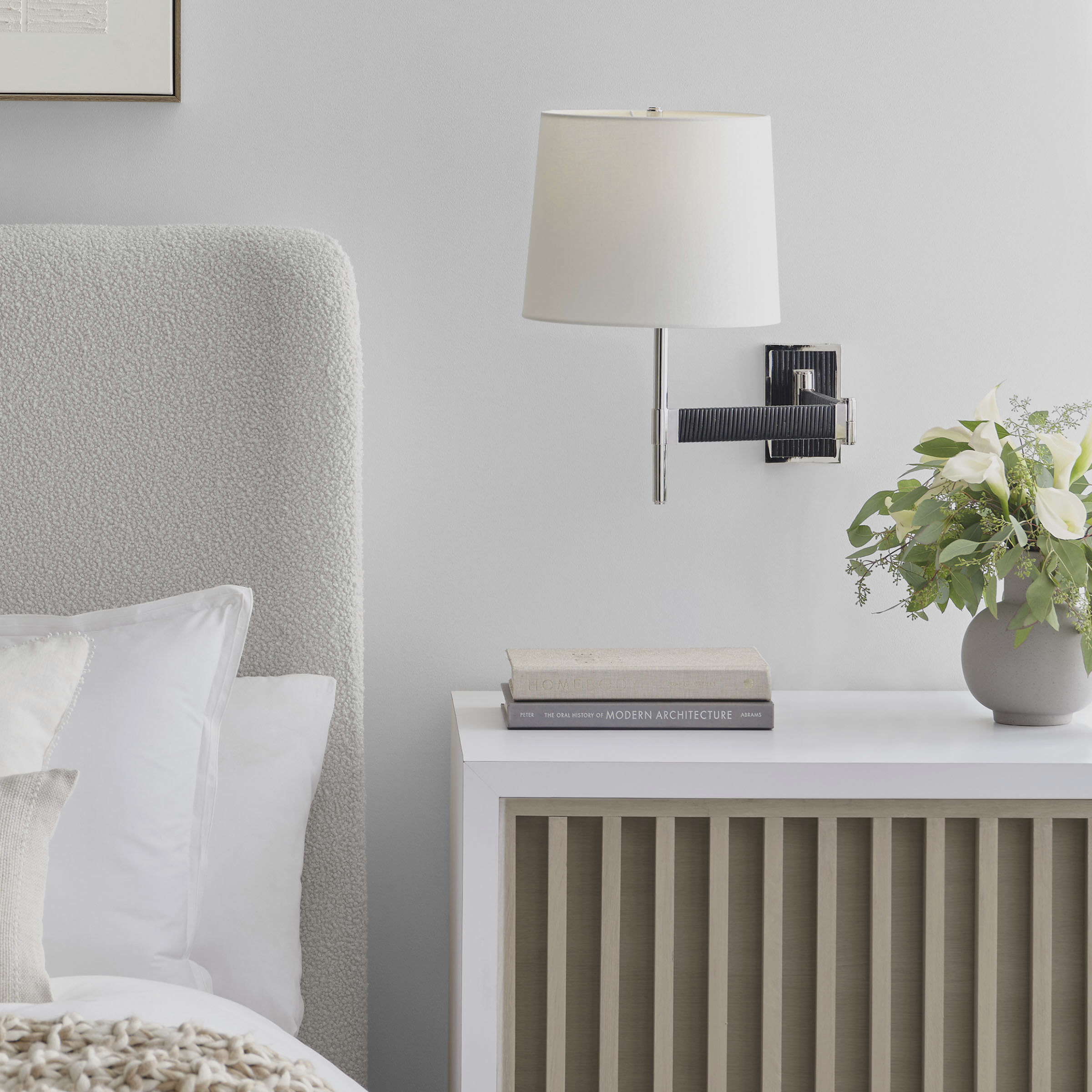 Suzanne Kasler Elle 22.25 inch 15.00 watt Polished Nickel and Black Rattan Swing Arm Sconce Wall Light