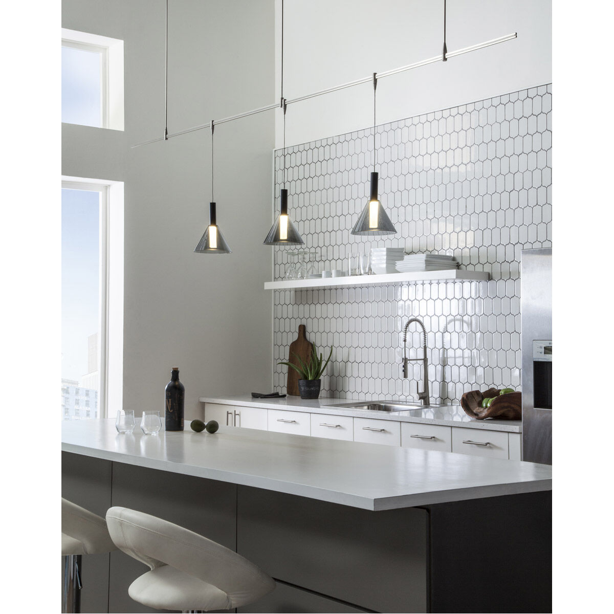 Sean Lavin Mezz 1 Light 120 Black Low-Voltage Pendant Ceiling Light in Monopoint, Transparent Smoke Glass, Integrated LED