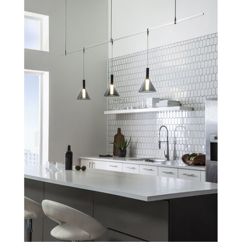 Sean Lavin Mezz 1 Light 120 Satin Nickel Low-Voltage Pendant Ceiling Light in Monopoint, Transparent Smoke Glass, Integrated LED