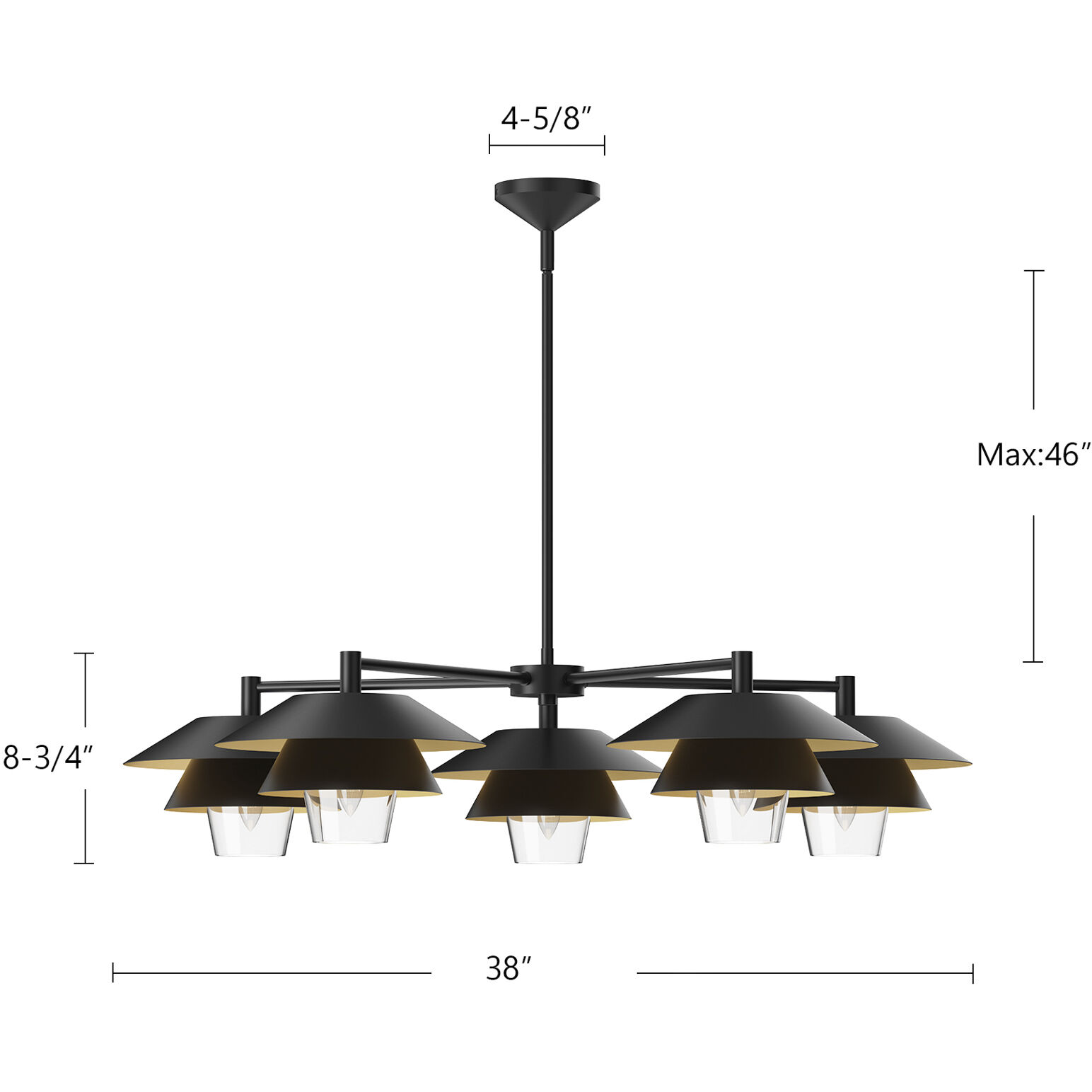 Alora Mood Tetsu 5 Light 38 inch Matte Black/Clear Glass Chandelier Ceiling Light
