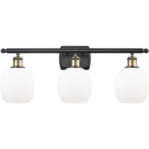 Ballston Belfast 3 Light 26 inch Black Antique Brass Bath Vanity Light Wall Light in Matte White Glass, Ballston