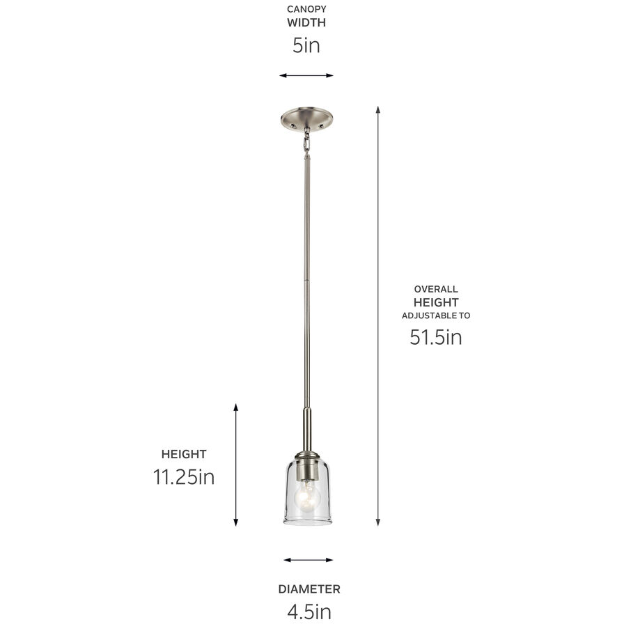 Shailene 1 Light Brushed Nickel Mini Pendant Ceiling Light in Clear