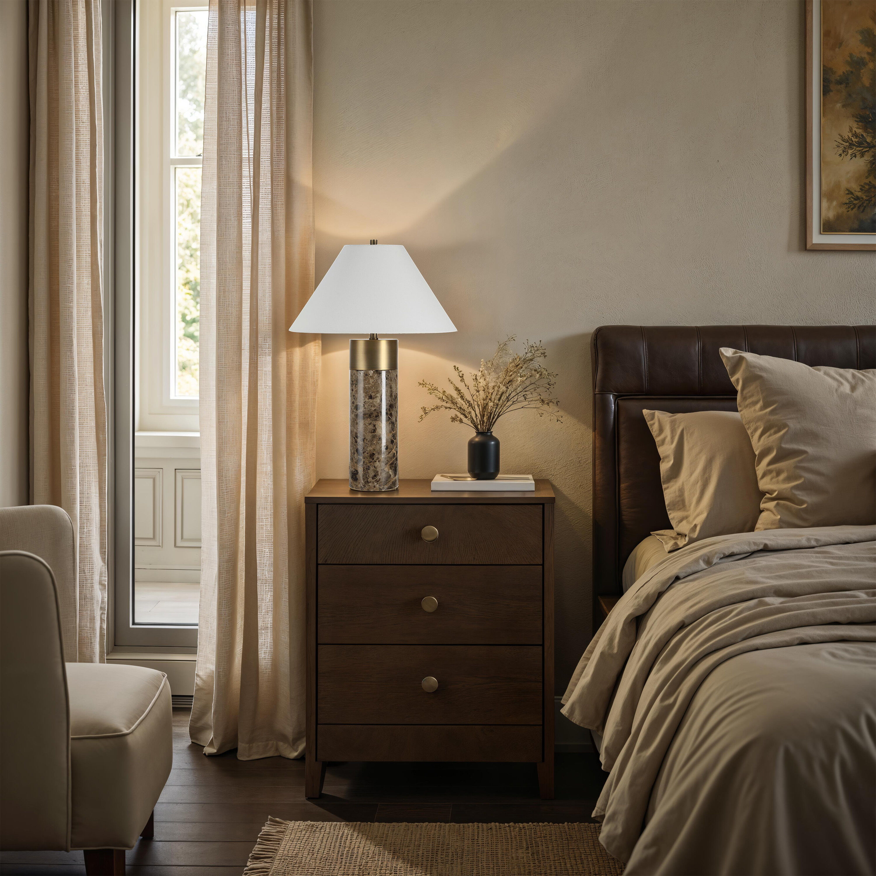 Aria 25 inch Brown Emperador Marble Table Lamp Portable Light
