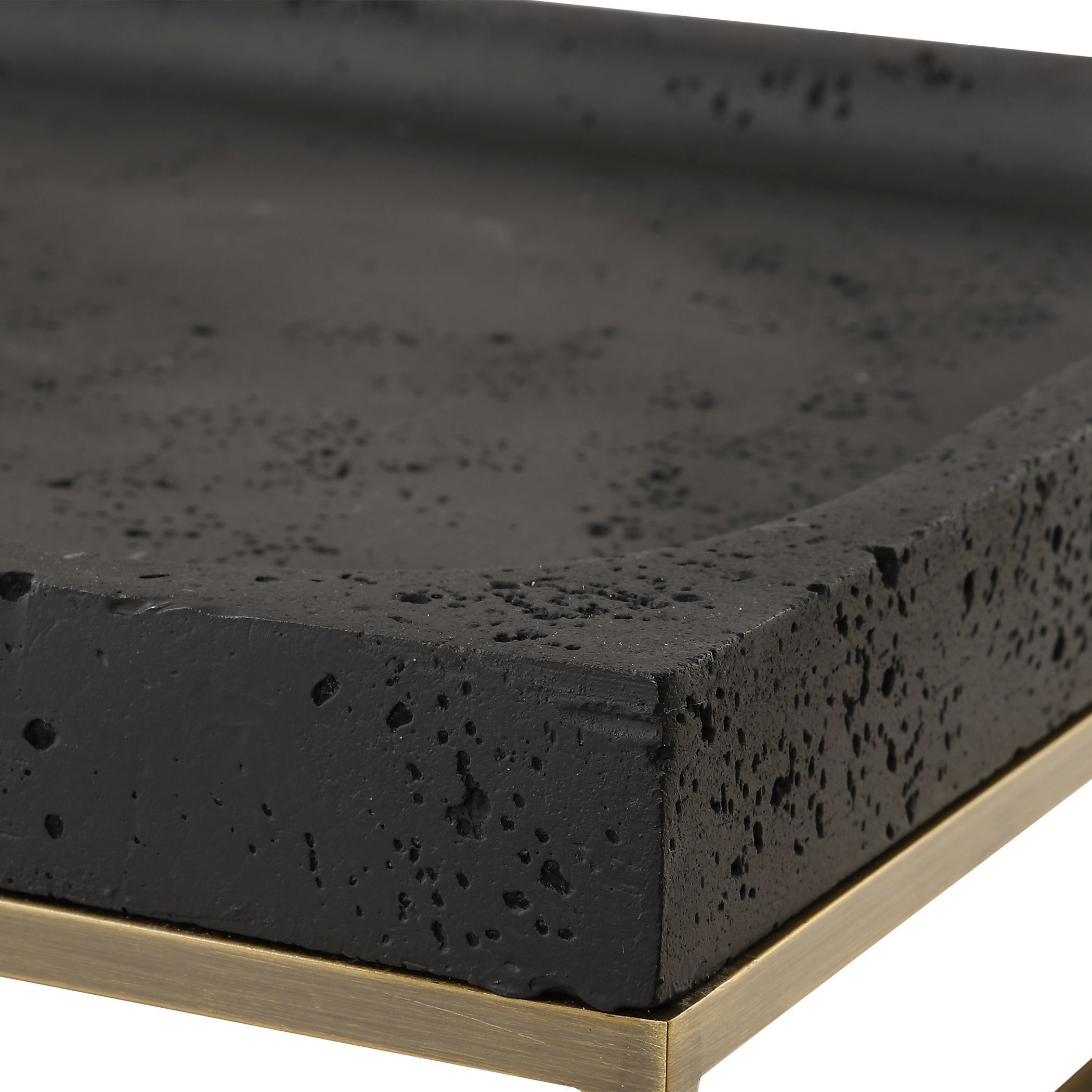 Shadowstone Black Stone and Antiqued Brass Tray