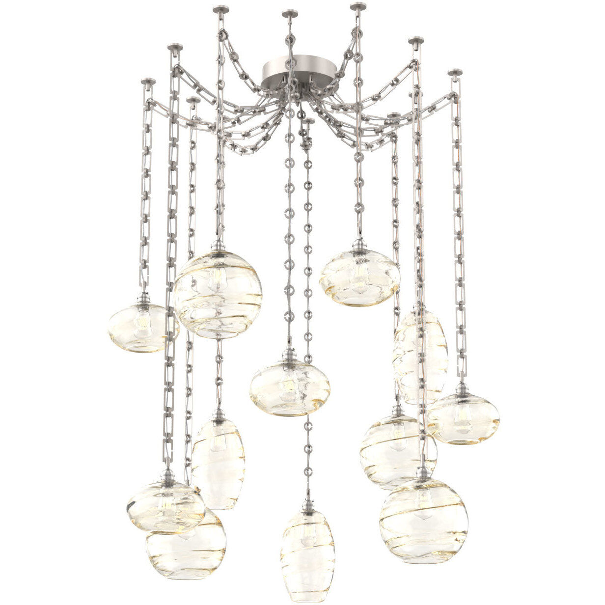 Misto 12 Light 15.5 inch Beige Silver Swag Multi-Pendant Ceiling Light in Optic Rib Amber, Rectangular Chain