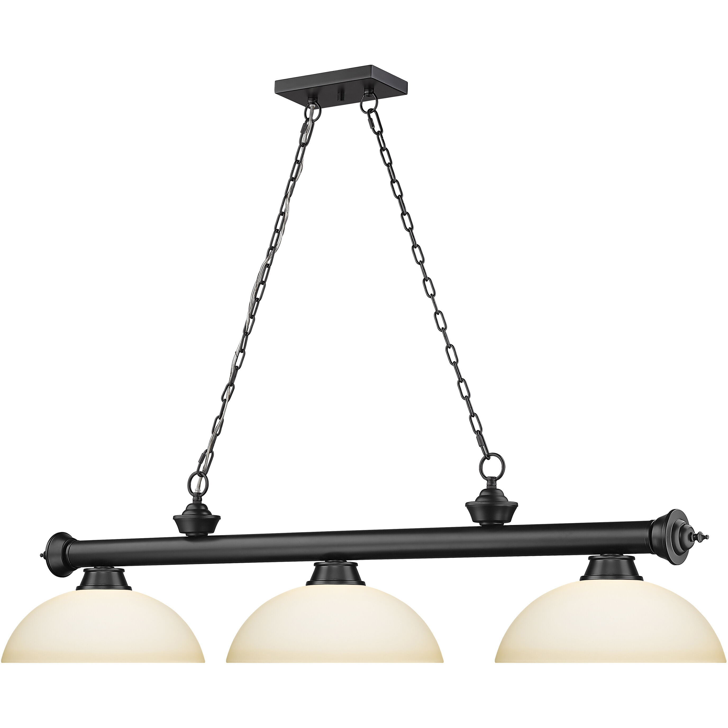 Cordon 3 Light 57.25 inch Matte Black Billiard Ceiling Light in Matte Opal Glass