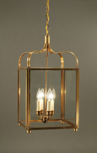 Crown 4 Light 13 inch Antique Copper Hanging Lantern Ceiling Light in Clear Glass