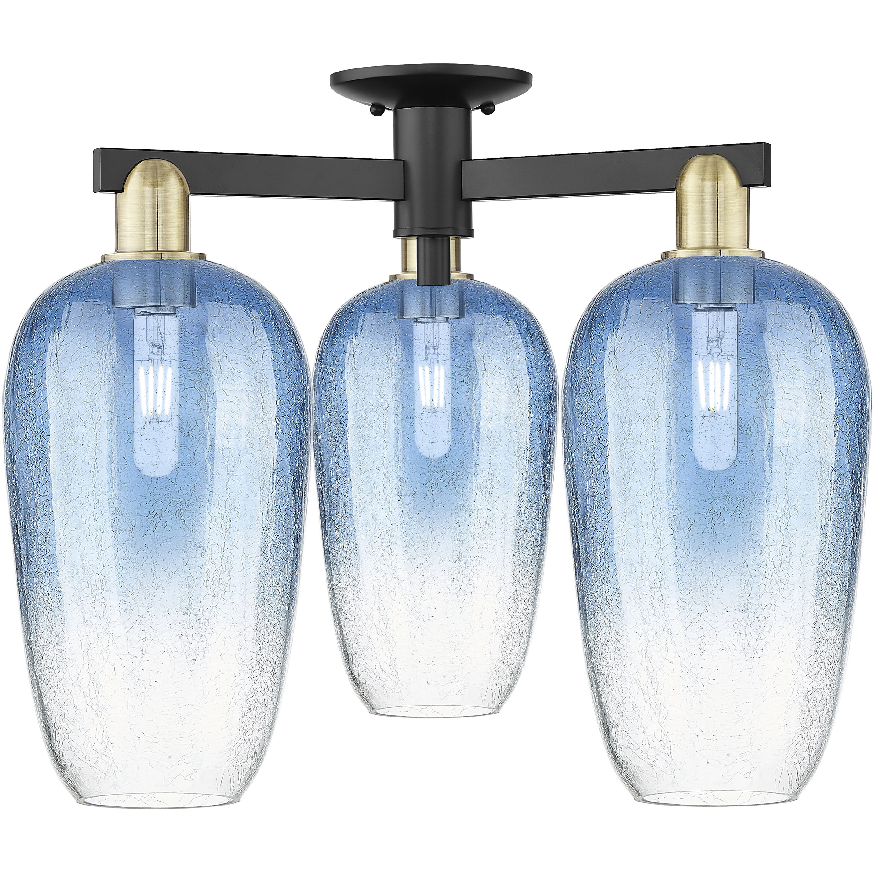 Brookhaven Flute 3 Light 24.5 inch Black Antique Brass Semi-Flush Mount Ceiling Light in Sapphire Blue Glass