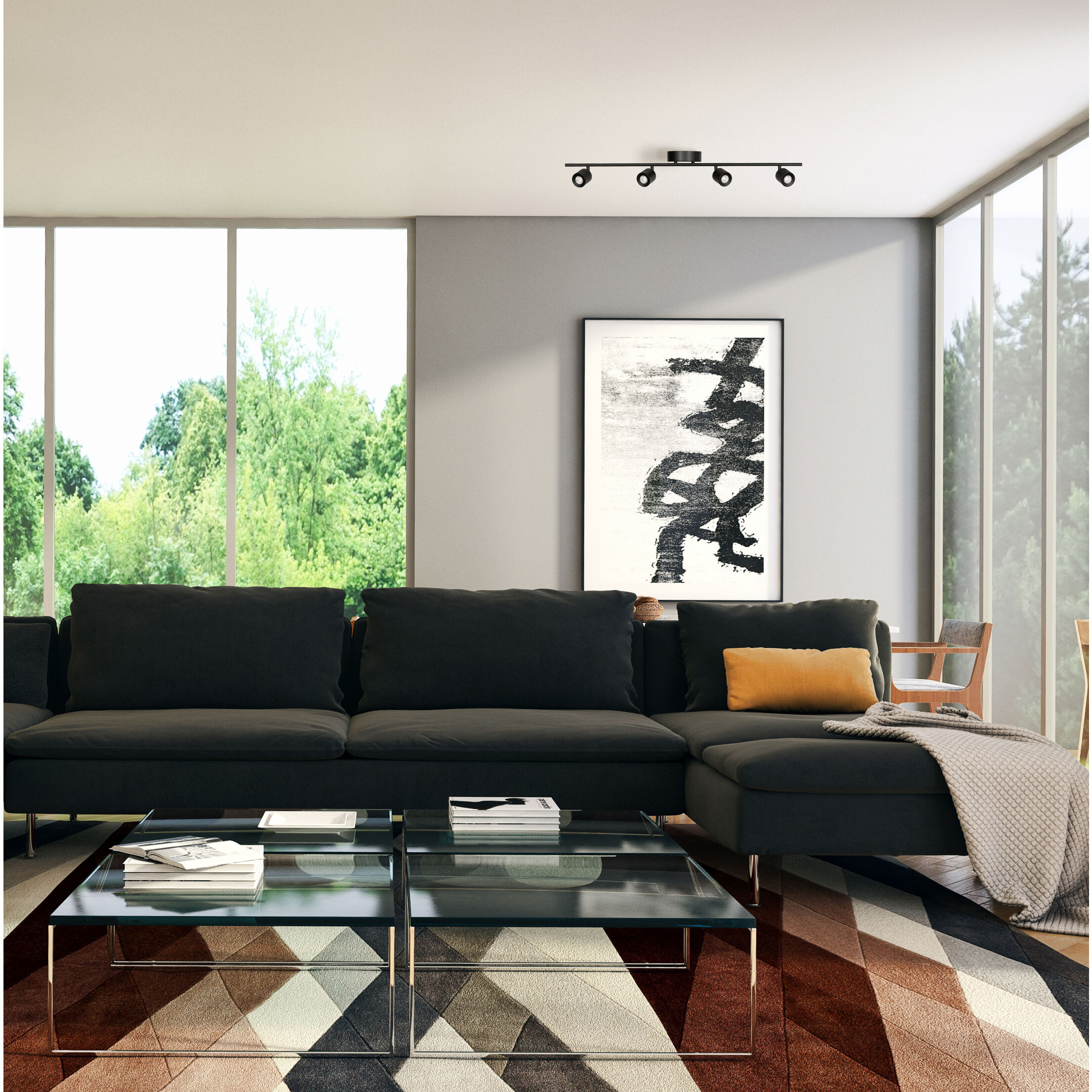 Core 4 Light 120 Black Fixed Rail Ceiling Light