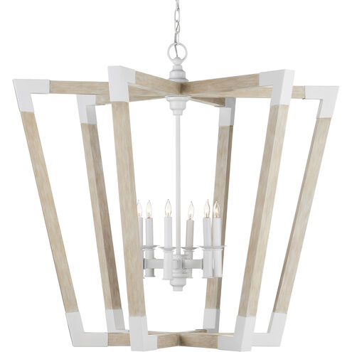 Bastian 6 Light 37.25 inch Sugar White and Sandstone Lantern Chandelier Ceiling Light, Large