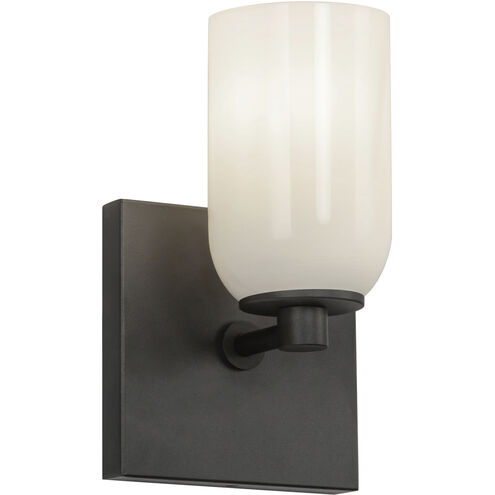 Nola Wall Sconce Wall Light in Black, Glossy Opal Glass Shade