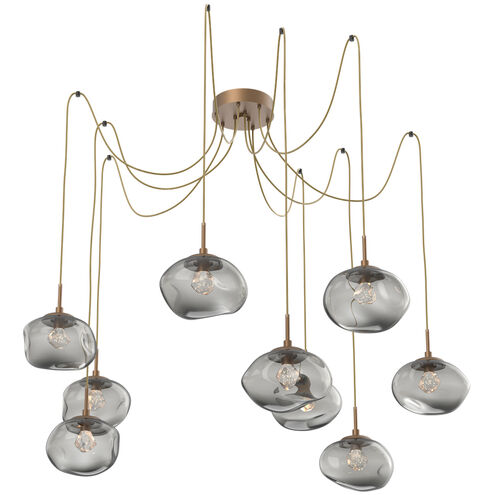 Nova LED 19 inch Novel Brass Swag Multi-Pendant Ceiling Light in 2700K LED, Zircon Inner - Smoke Outer