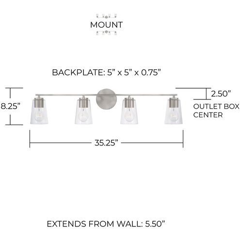 Portman 4 Light 35.25 inch Brushed Nickel Vanity Light Wall Light