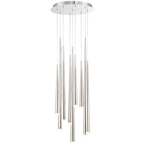 Cascade LED 17 inch Polished Nickel Multi-Light Pendant Ceiling Light in 9, Round, 28in.