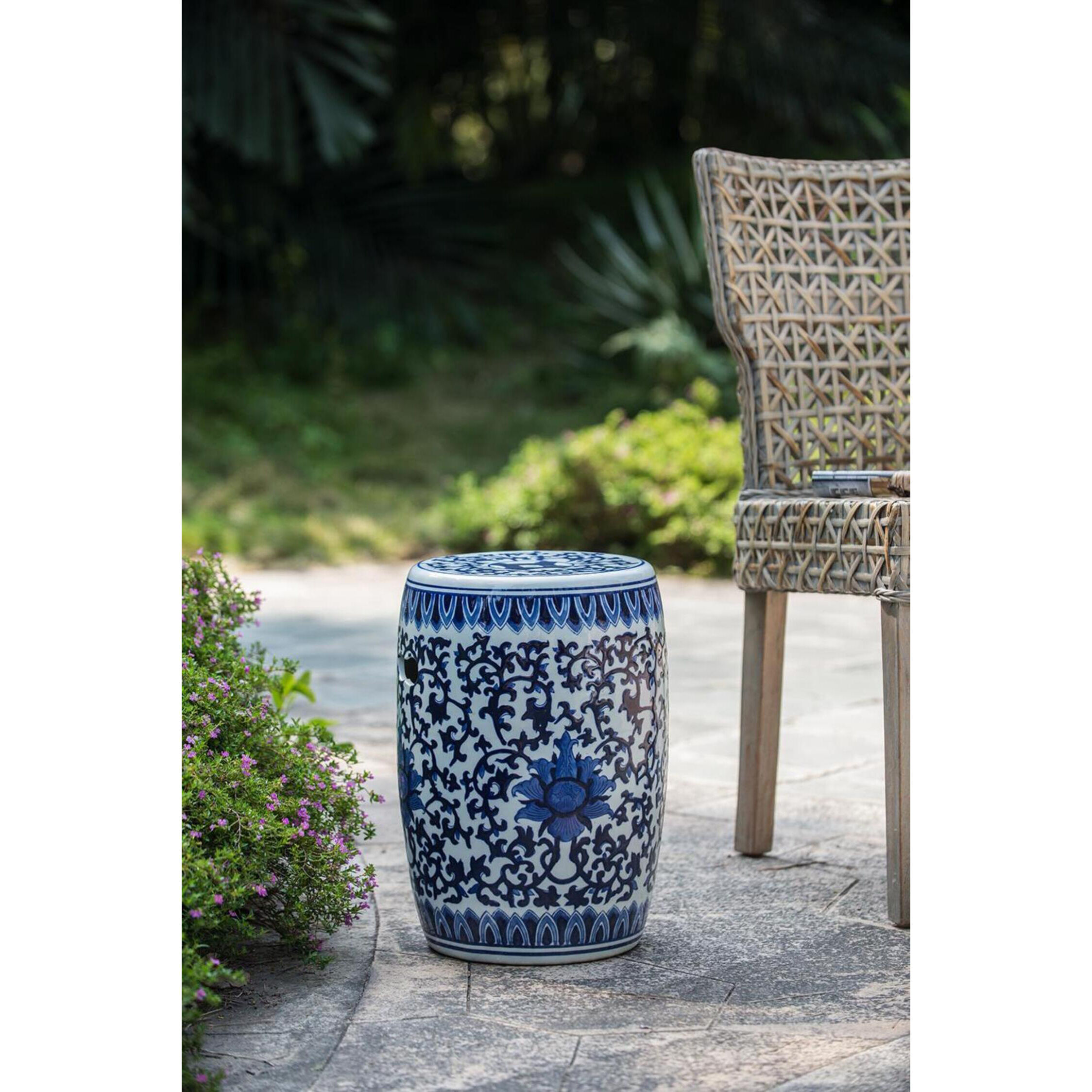 Garden 15.9 inch Blue and White Stool