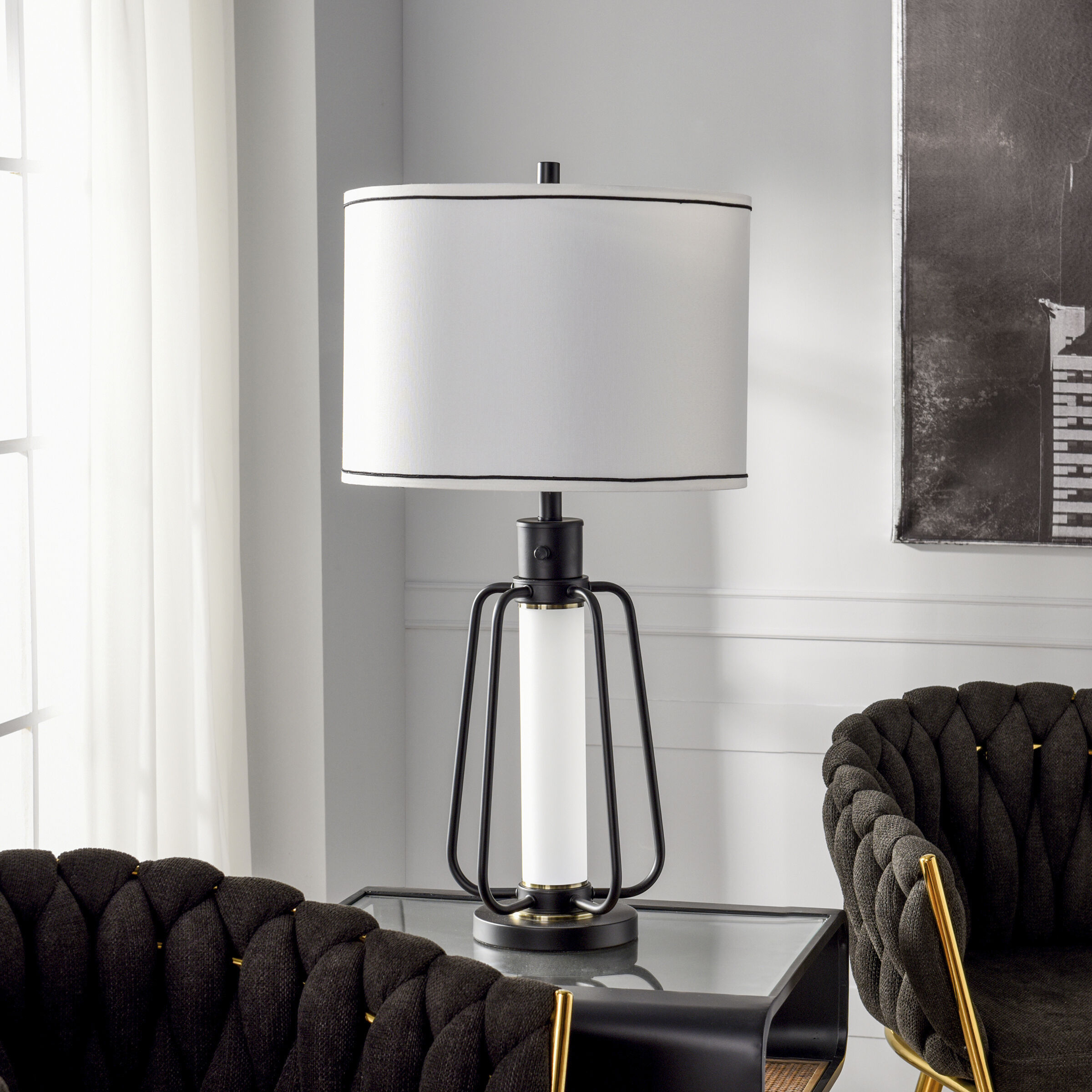 Steel 32.5 inch 100 watt Breny and White Table Lamp Portable Light