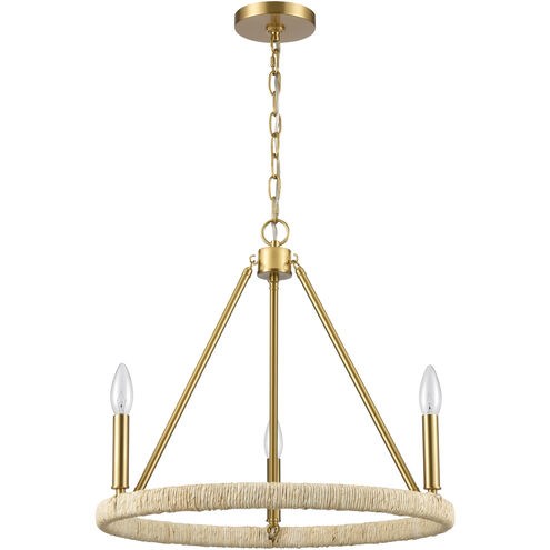 Abaca 3 Light 20 inch Brushed Gold with Natural Chandelier Ceiling Light