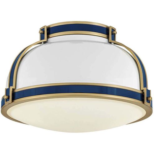 Barton 2 Light 14.25 inch Gloss White with Lacquered Brass and Vivid Navy Flush Mount Ceiling Light