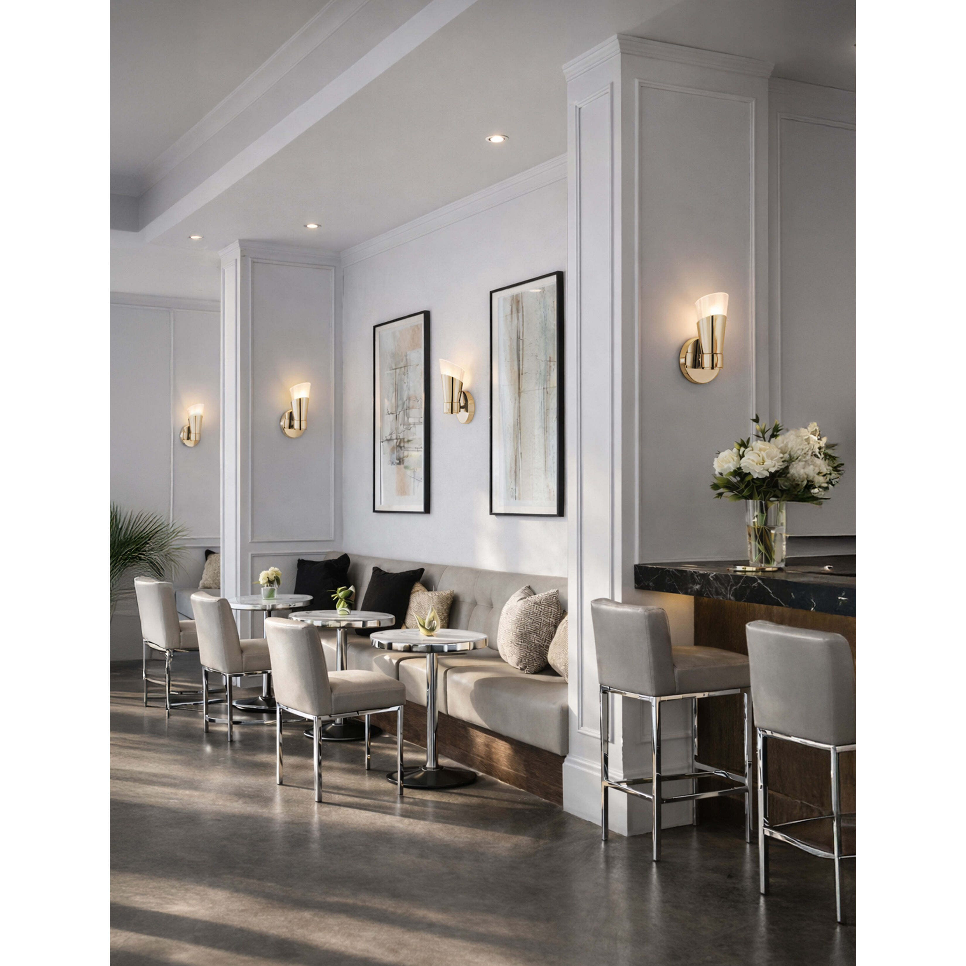 Fusion Collection - Lugano Family 1 Light 4.75 inch Brushed Brass and Ribbed Clear ADA Wall Sconce Wall Light, EVOLV