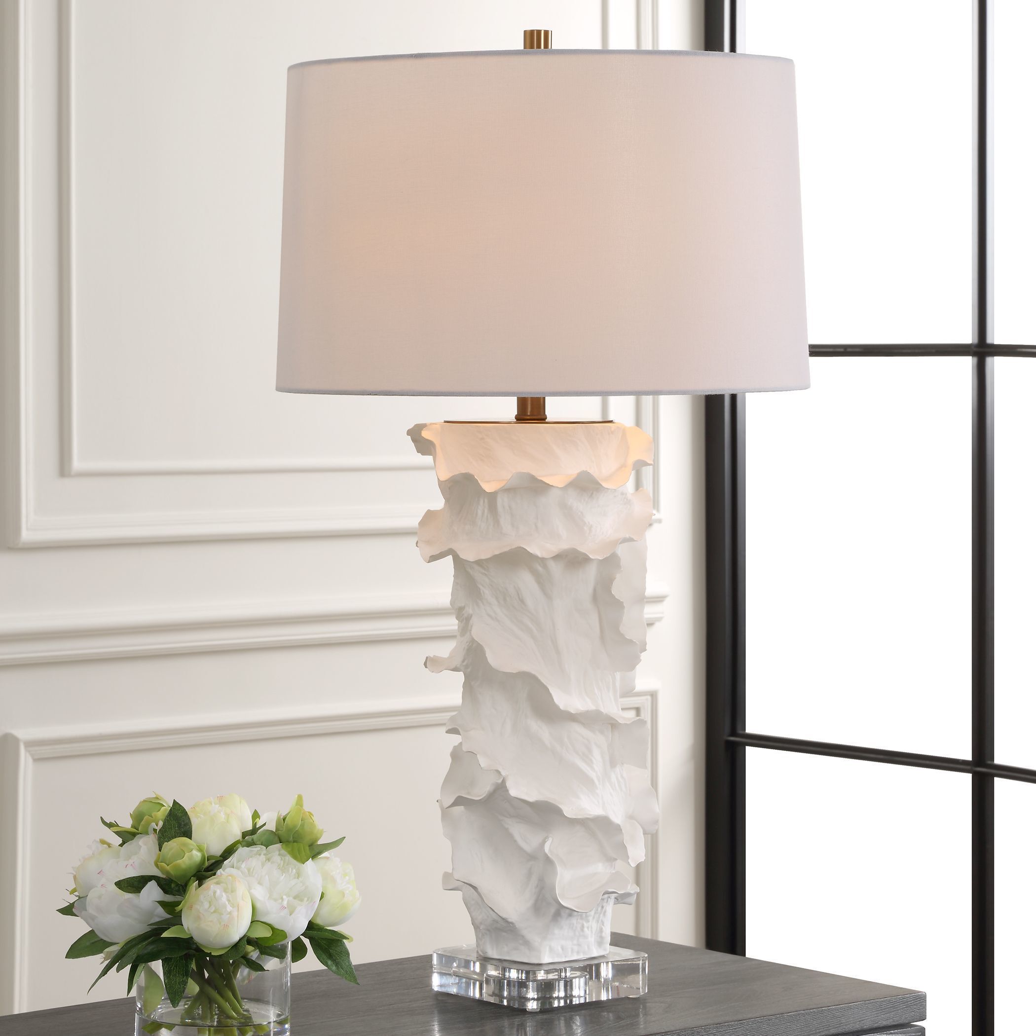 Wisp 32.5 inch 150.00 watt Satin White Glaze with Brass and Crystal Table Lamp Portable Light
