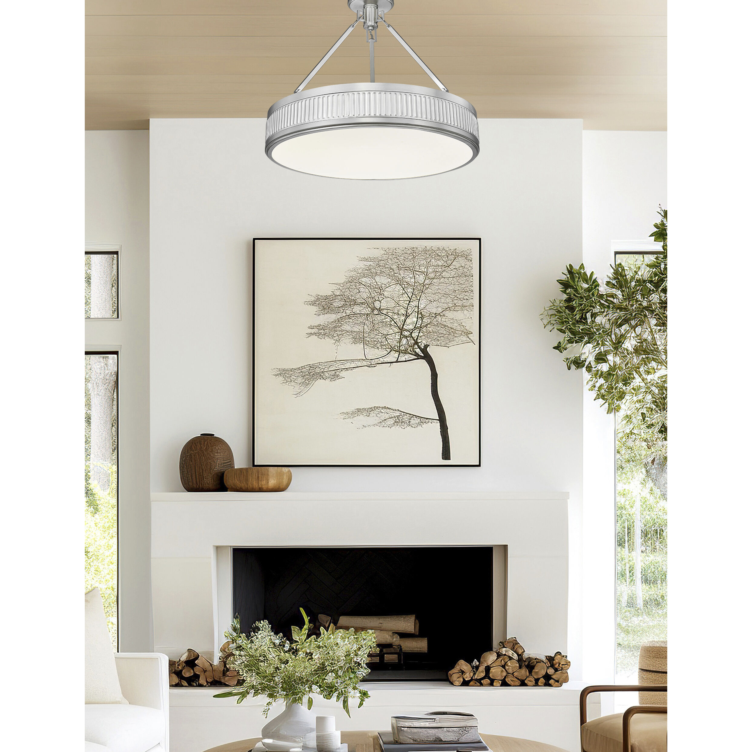 Quinn LED 22 inch Satin Nickel Semi Flush Mount Ceiling Light