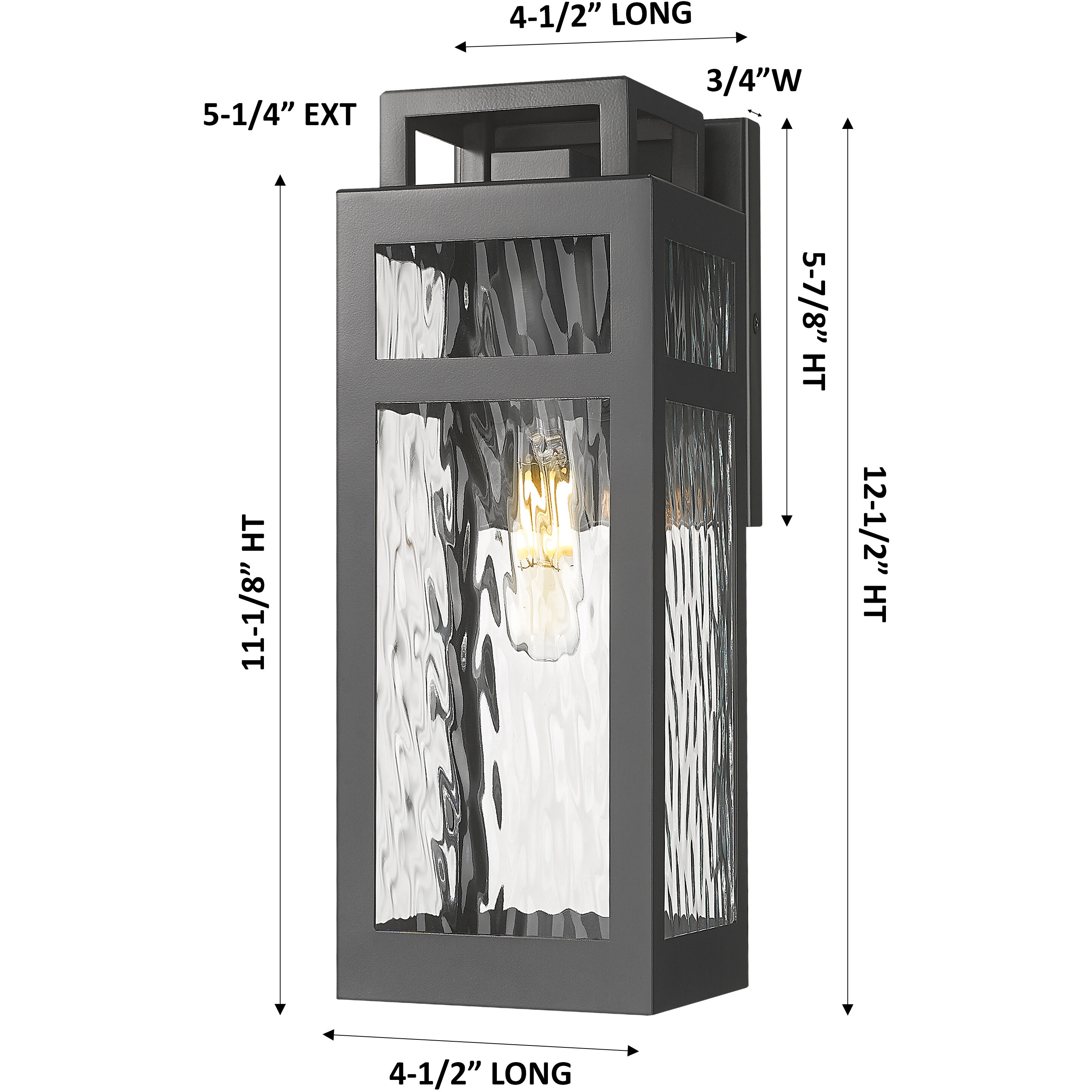 Ridgeway 1 Light 12.5 inch Matte Black Outdoor Sconce in Waterglass