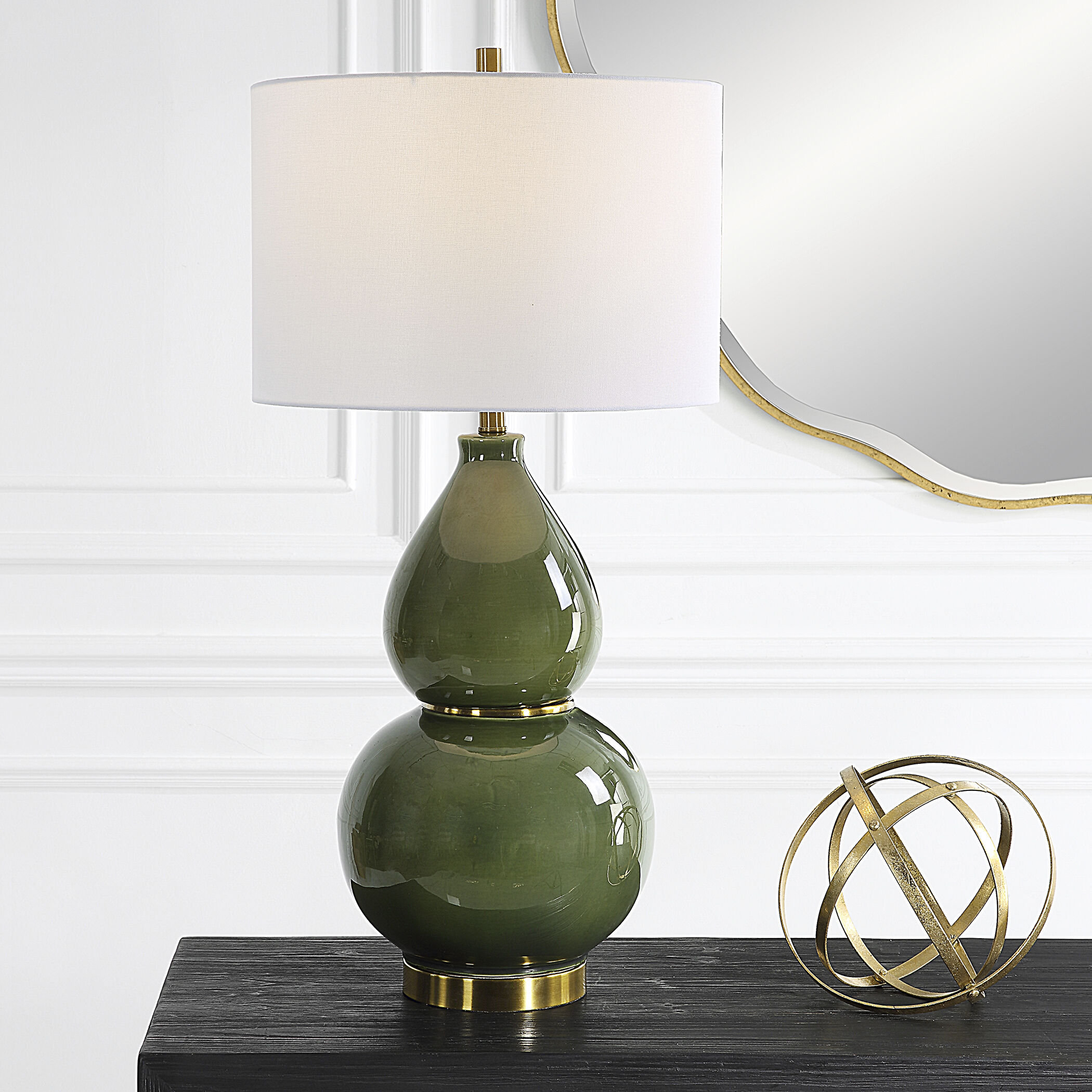 Gourd 30.5 inch 150 watt Moss Green Glaze and Antiqued Brass Table Lamp Portable Light