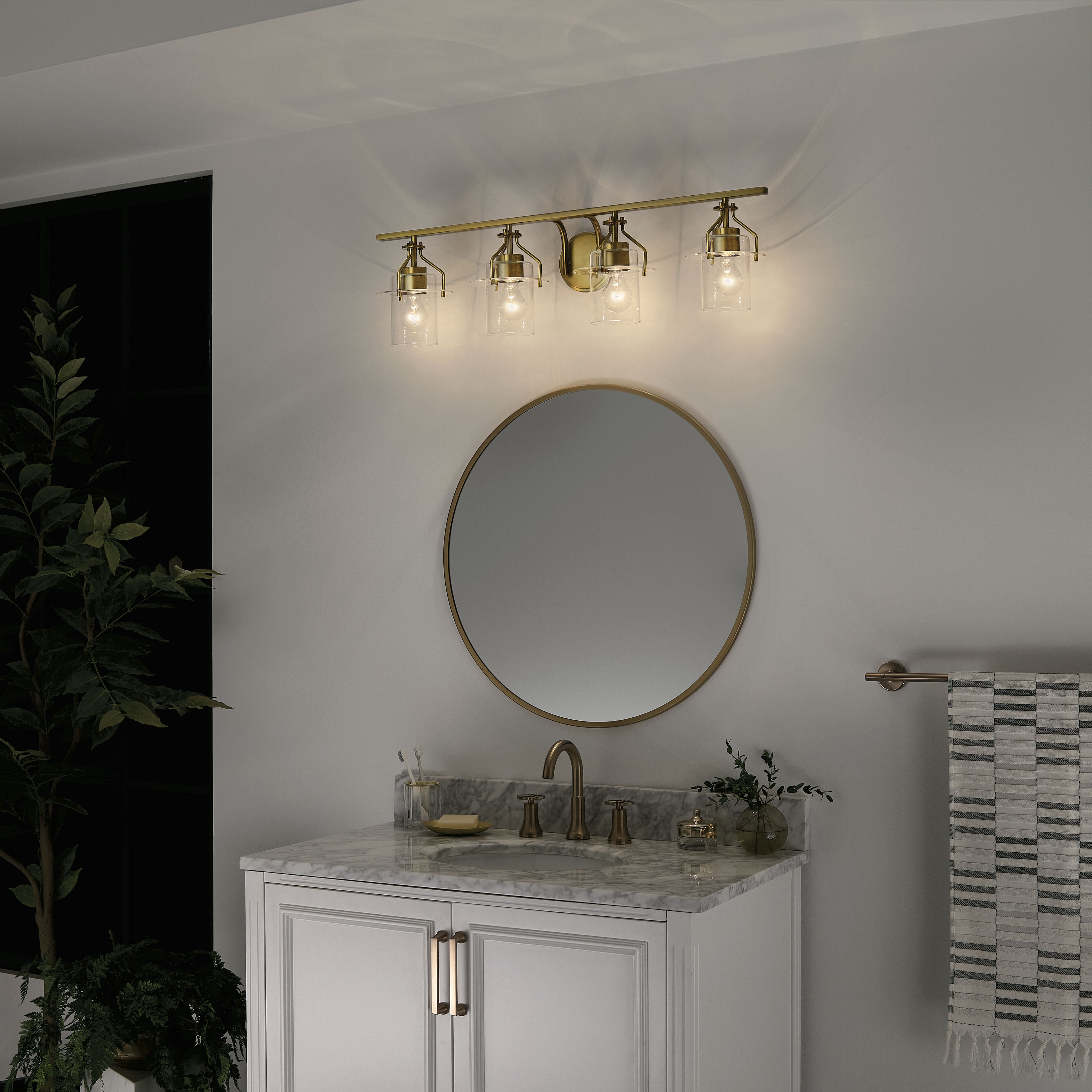 Everett 4 Light 34.25 inch Brushed Brass Bath Vanity Light Wall Light