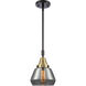 Franklin Restoration Fulton LED 7 inch Black Antique Brass Mini Pendant Ceiling Light in Plated Smoke Glass