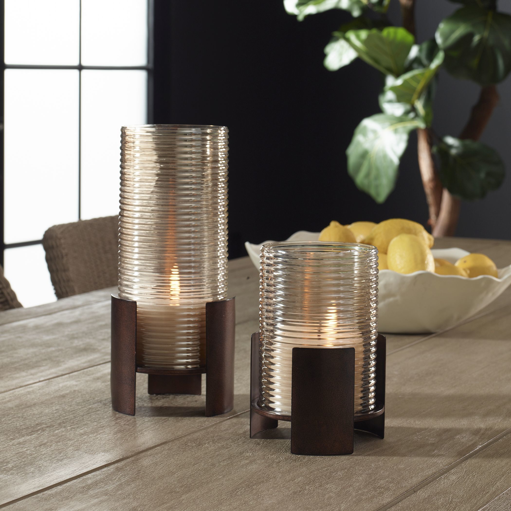 Fluted Fire 12 X 5.25 inch Candleholders, Set of 2