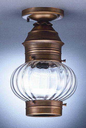 Cageless Onion 1 Light 8 inch Antique Brass Flush Mount Ceiling Light in Optic Glass