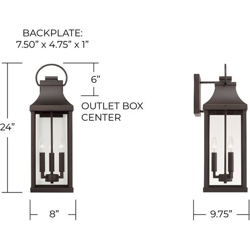 Bradford 3 Light 24 inch Oiled Bronze Outdoor Wall Lantern
