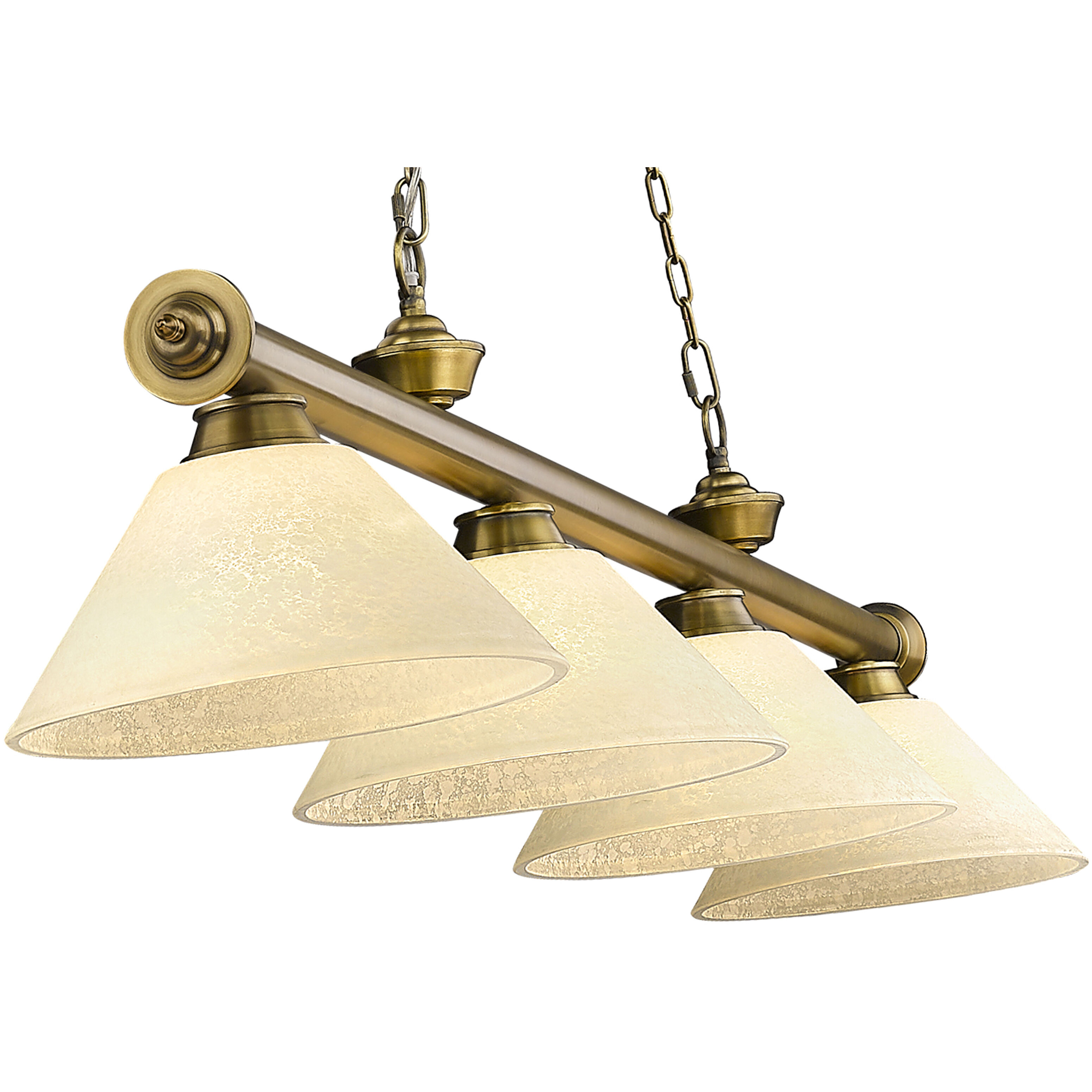 Cordon 4 Light 81.25 inch Rubbed Brass Billiard Ceiling Light in Golden Mottle Glass