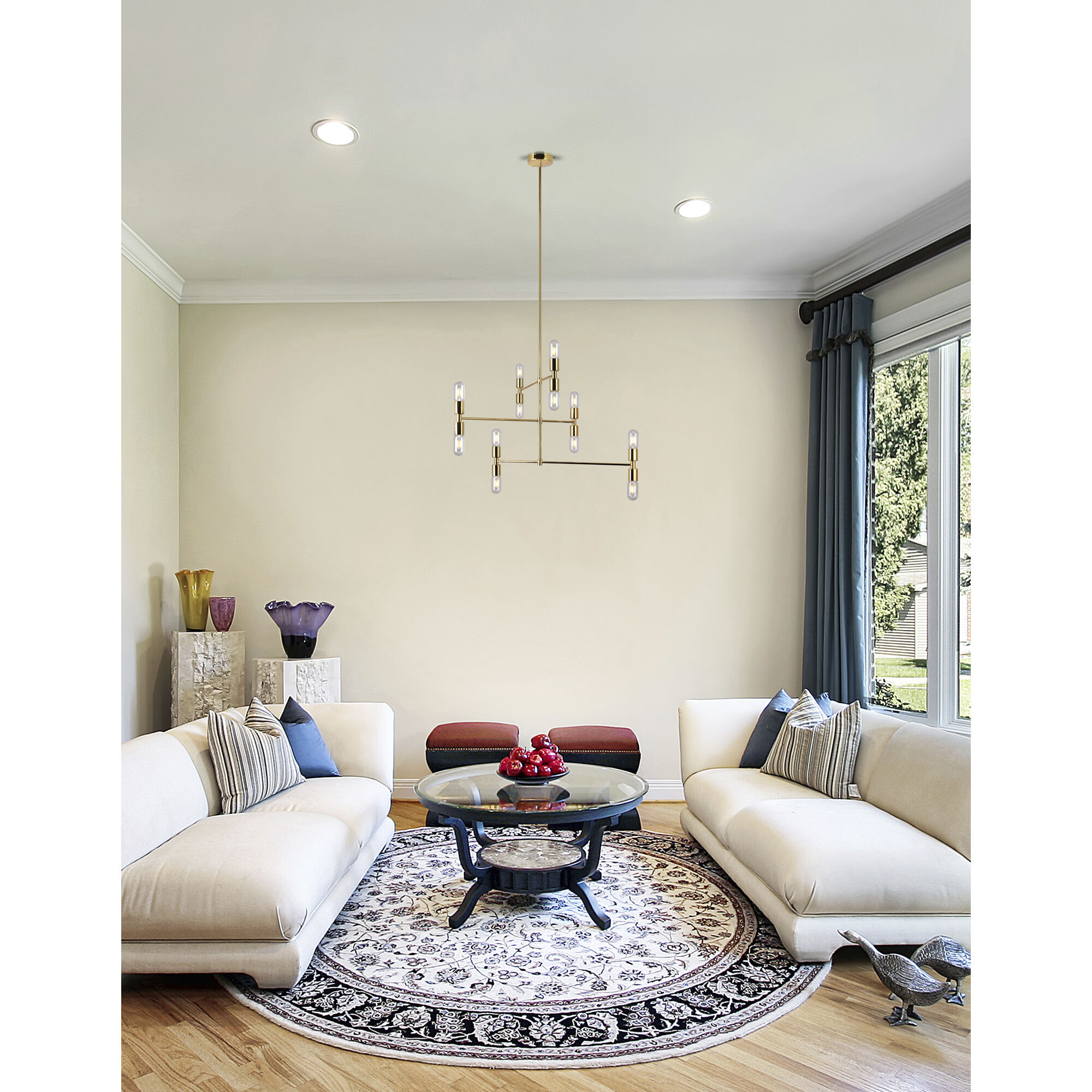 Hand Crank 12 Light 34 inch Medallion Gold Up Chandelier Ceiling Light